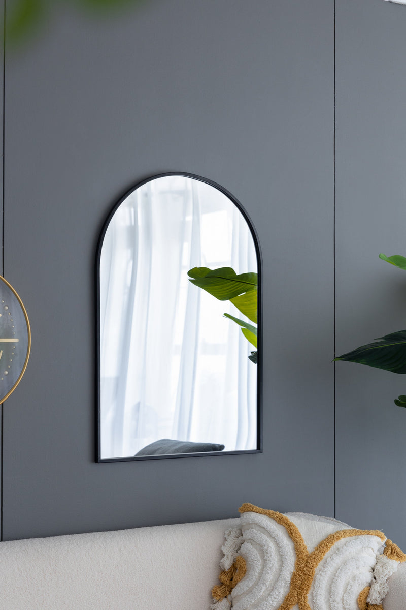 24" x 36" Black Arched Mirror with Metal Frame, Wall Mirror for Living Room Bedroom Entryway