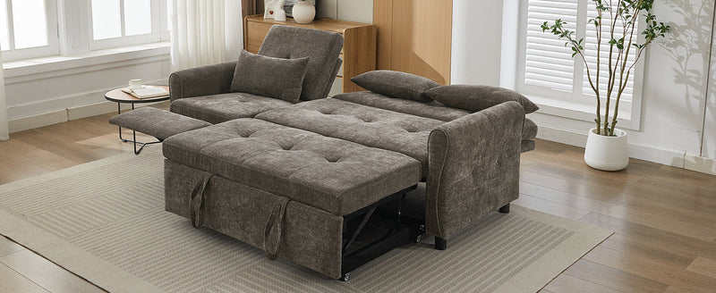 2-in-1 Sofa 82' Three-Seater with Sofa Bed and Reversible Recliner, Dark Grey Chenille