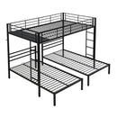 Modern Metal Triple Bunk Bed With Vertical Ladder, Safety Rail, And Storage Shelf - Black by HouseOfZazla