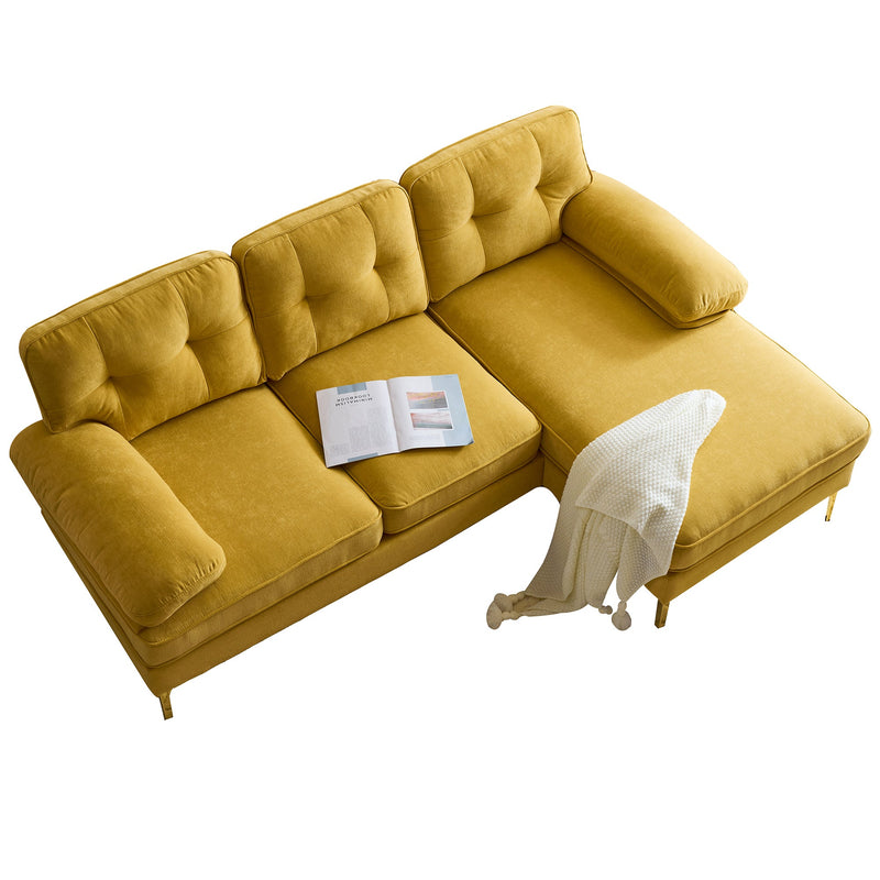 83" Modern Sectional Sofas Couches Velvet L-Shaped Couches for Living Room, Bedroom, Yellow