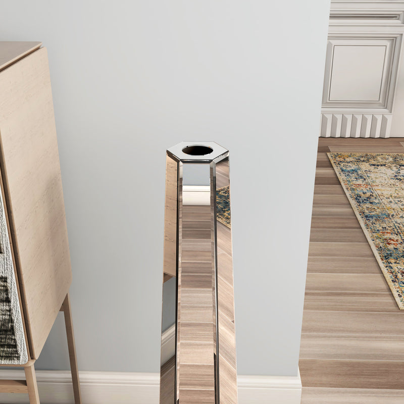 Handmade Silver Glass Floor Vase with Mirrors and MDF, 29.92 Inches Tall