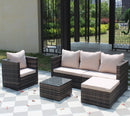Rattan Patio Furniture Set Wicker Sofa Cushioned Sectional (4 Pieces, Brown) by HouseOfZazla