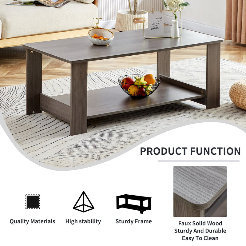 A modern and practical gray textured coffee table,tea table.Double layered coffee table made of MDF material,. Suitable for living room,bedroom and study room. 43.3"x21.6"x16.5" CT-16
