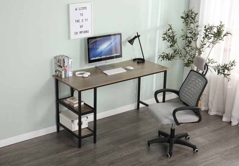 55-inch oversized light gray wood grain, best-selling home office computer desk, study writing desk with two-layer bookshelf
