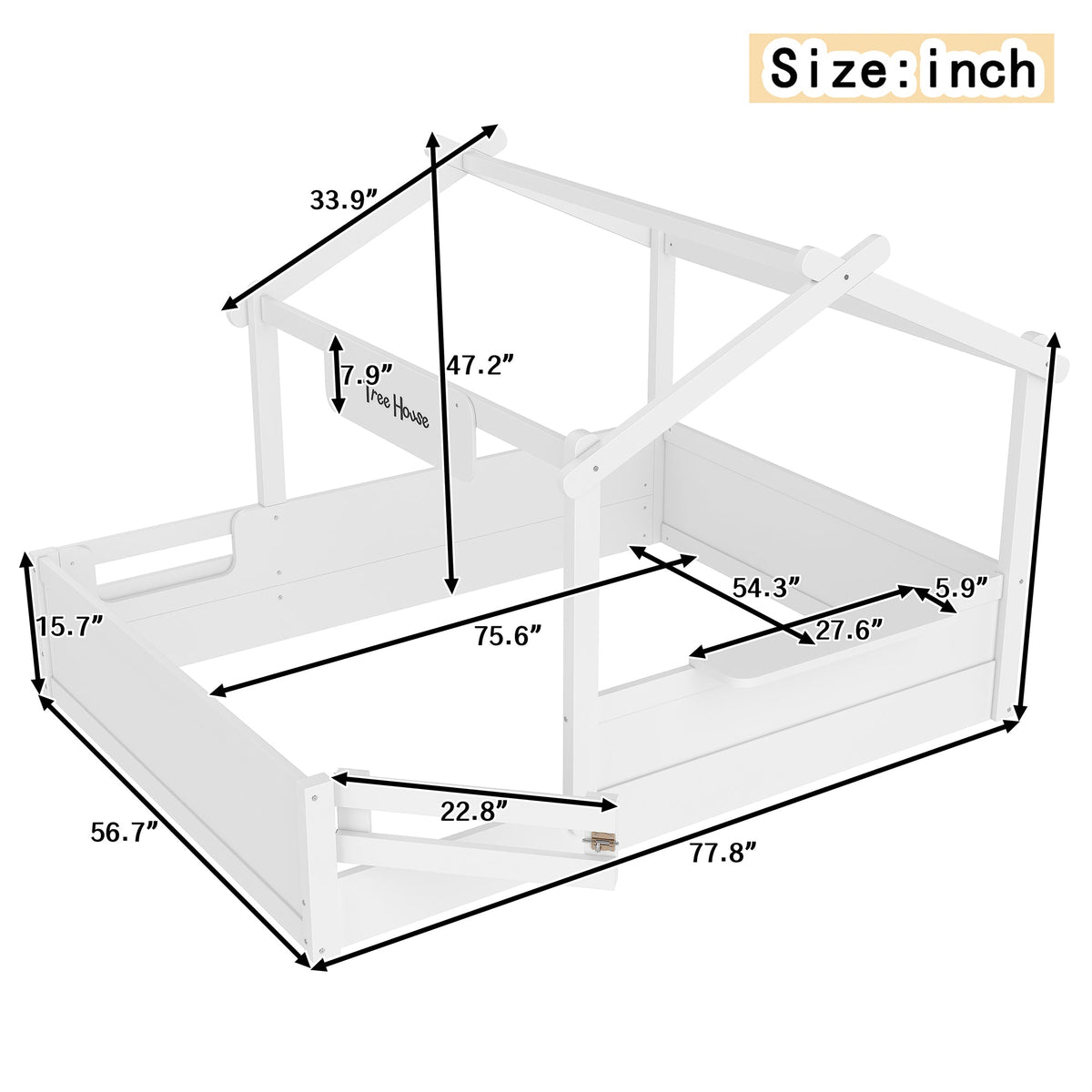 Full Size Floor Bed with Guardrails and Roof, photo 4 of 10