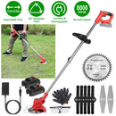 Electric Cordless Grass Trimmer Rechargeable Lawn Mower Weed Cutter with 2 Alloy Saw Blades 2 Alloy Blades 10 Plastic Blades 2 Rechargeable Batteries