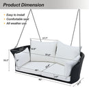 51.9" 2-Person Hanging Seat, Rattan Woven Swing Chair, Porch Swing With Ropes, Black Wicker And White Cushion