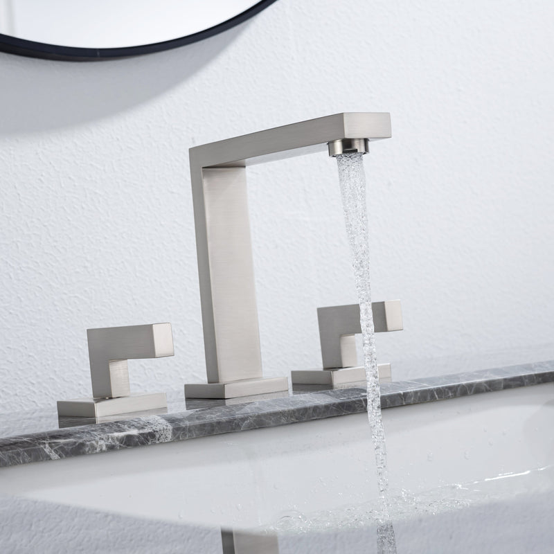 8 inch Widespread Bathroom Faucet Matte Black Bathroom Faucets for Sink 3 Hole Brass 2 Handle Lavatory Square Faucet Modern rv Bathroom Faucets