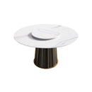 53.15" Modern Artificial Stone Round Panel Metal Iron Base Dining Table, Can Accommodate 6 People-23.62" Artificial Stone Turntable (Not Including Chairs) - White / Black by Unique Piece Furniture