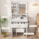 Vanity Table With Mirror, Adjustable LED Lights, Power Outlet, Hairdryer Holder & Stool by Unique Piece Furniture