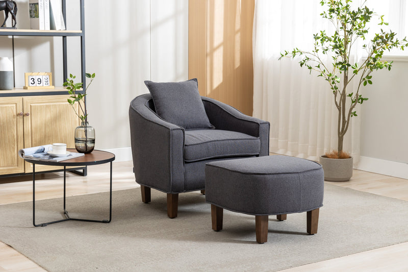 Accent Chair with Ottoman, Mid Century Modern Barrel Chair Upholstered Club Tub Round Arms Chair for Living Room