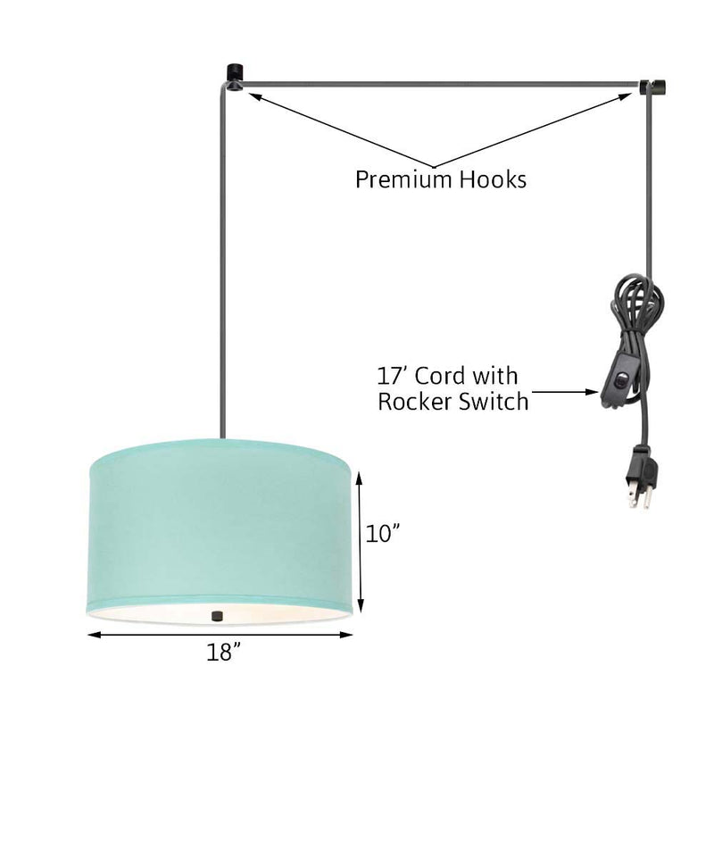 18"W 2 Light Swag Plug-In Pendant  Island Paridise Blue with Diffuser Black Cord