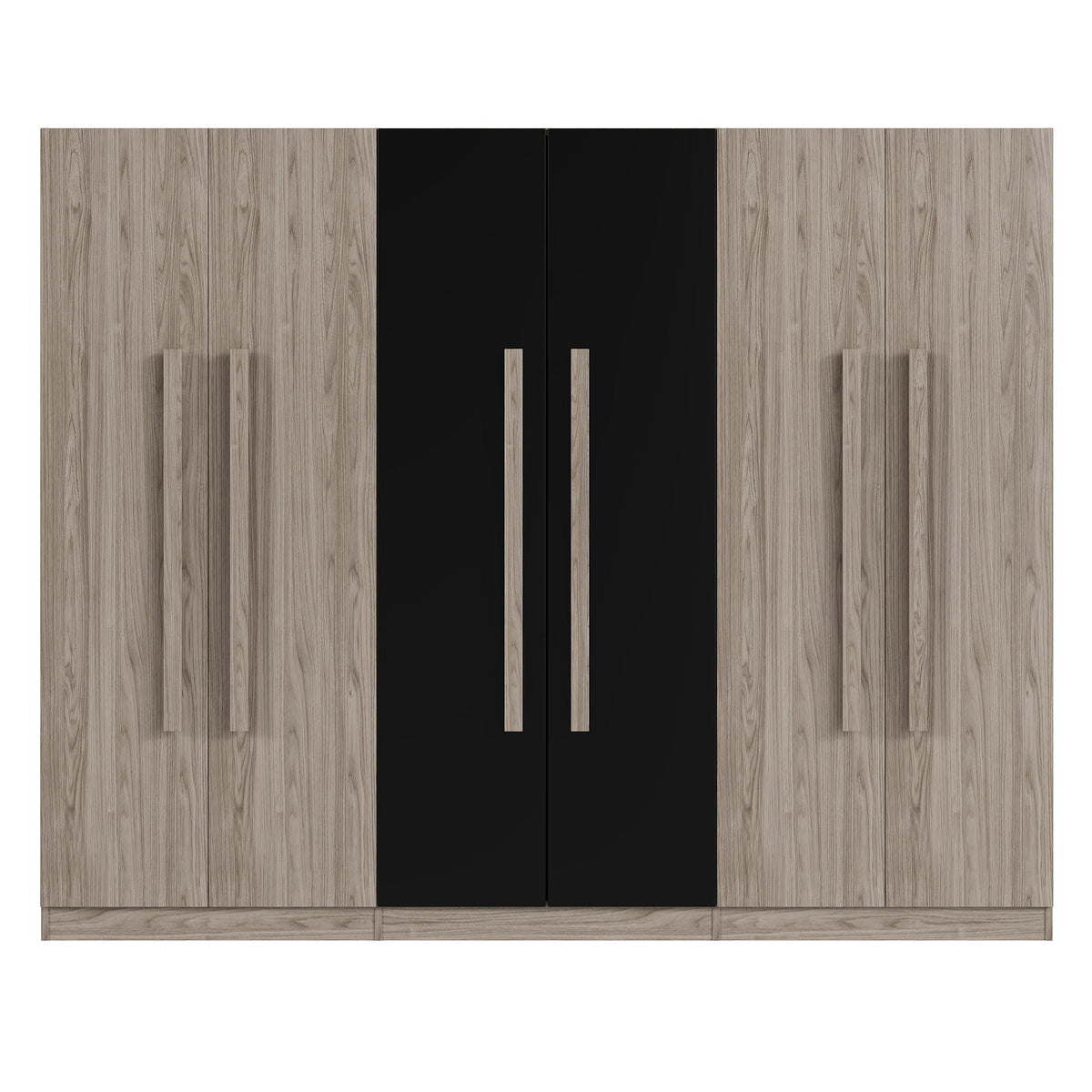 6 Doors Wardrobe Storage For Bedroom, With 2 Drawers Inside - Black / Nature, photo 7 of 7