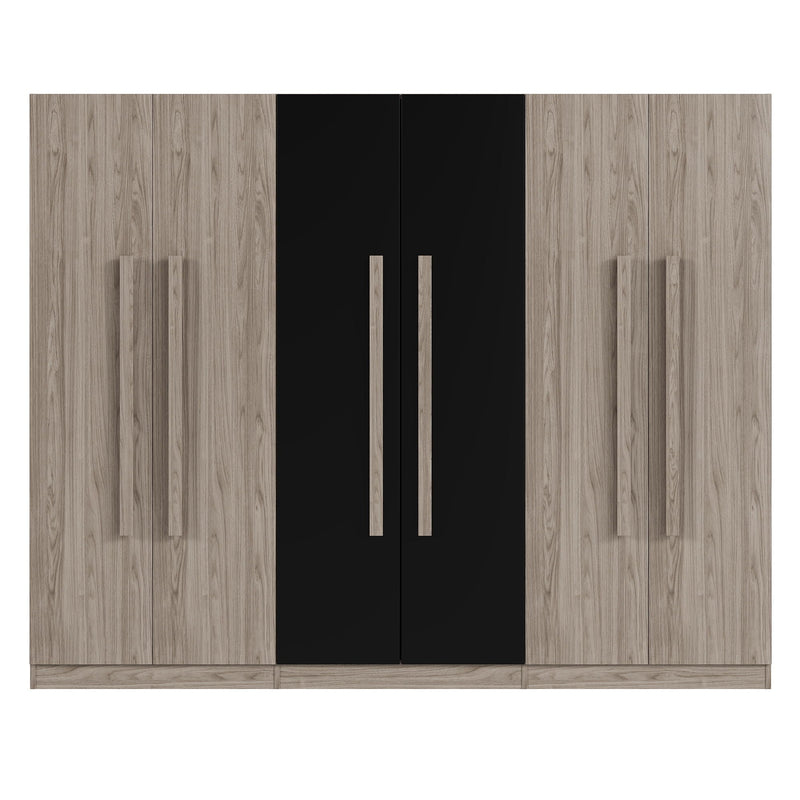 6 Doors Wardrobe Storage For Bedroom, With 2 Drawers Inside - Black / Nature, photo 7 of 7