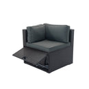 6 Pieces PE Rattan sectional Outdoor Furniture Cushioned Sofa Set with 3 Storage Under Seat Black Wicker + Dark Grey Cushion
