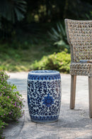 Ceramic Garden Stool, Small Side Tabel - White / Blue by Unique Piece Furniture