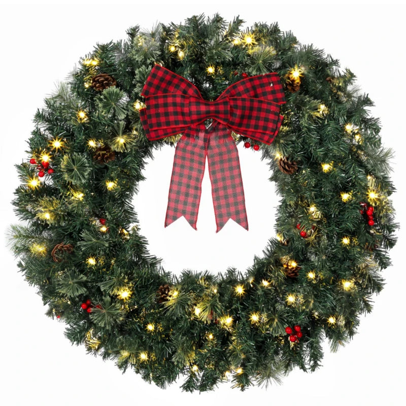 36 Inch Prelit Crestwood Spruce Christmas Wreath with Bow, photo 5 of 9
