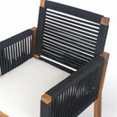 Outdoor Dining Chairs Set of 2, Acacia Wood Patio Armchair with Rope Design Back and Arms and Washable Cushion,for Backyard, Poolside, Garden,Black