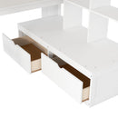 Full Size Loft Bed With Desk And Shelves, 2 Built In Drawers, Storage Staircase - White by HouseOfZazla