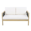 Outdoor Acacia Wood Loveseat & Coffee Table Set with Handwoven Rope, Light Teak by HouseOfZazla