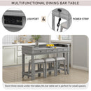 4-piece Dining Bar Table Set with 3 Upholstered Stools, Multifunctional Dining Table with 3 Drawers (Gray)