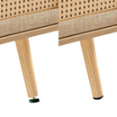 55.12" Rattan TV cabinet, double sliding doors for storage, adjustable shelf, solid wood legs, TV console for living room, natural