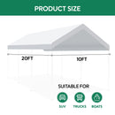 10 X 20 Ft Carport Canopy Cover Replacement Heavy Duty Waterproof Fabric With 36 Bungee Cords UV & Tear Resistant (Cover Only) - White by HouseOfZazla