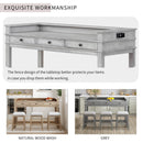 4-piece Dining Bar Table Set with 3 Upholstered Stools, Multifunctional Dining Table with 3 Drawers (Gray)