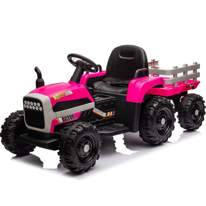 Ride on Tractor with Trailer,24V Battery Powered Electric Tractor Toy, 200wx2motor 1.86-4.97MPH/Remote Control,electric car for kids,Three speed adjustable,USB,MP3, Bluetooth,LED light, safety belt