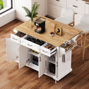 K&K 54-Inch Large Kitchen Island with Rubber Wood Drop Leaf