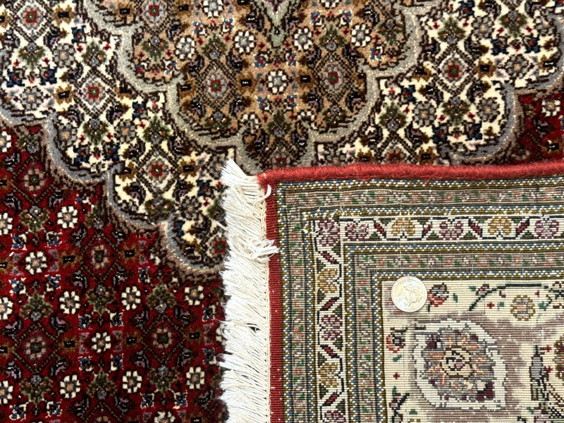 Persian Rug 5x7, Very Fine 330 KPSI, Red and Ivory, Herati Mahi Pattern, Wool & Silk