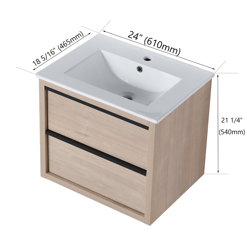 24" Bathroom Vanity with 2 Soft Close drawers, White Ceramic Basin-BLO-G-