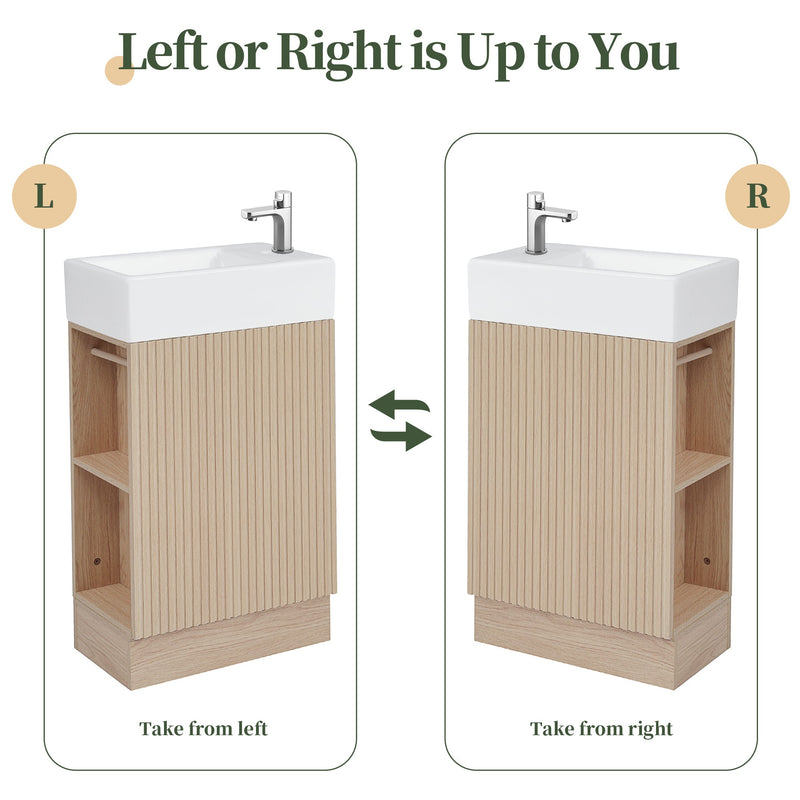 18.6" Bathroom Vanity with Sink, Bathroom Vanity Cabinet with Two-tier Shelf, Left or Right Orientation, Natural