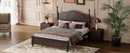 3-Pieces Bedroom Sets,Full Size Wood Platform Bed and Two Nightstands-Dark Walnut