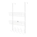 Over The Door Hooks Organizer Door Towel Rack Hanger 5 Hooks with 2 Metal Baskets for Bathroom Bedroom Kitchen Storage Shelf