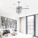 52'' Classical Crystal Ceiling Fan Lamp  3 Speed Hand Pull Chain (High, Mid, Low), 5 Reversible Blades for Living Room, Dining Room, Bedroom, Family Room, Chrome  ,3PCS*E12  (NO Include Bulb )