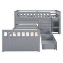 Loft Platform Bed With 7 Drawers And Full Guardrails, Modern L Shaped Space Savin