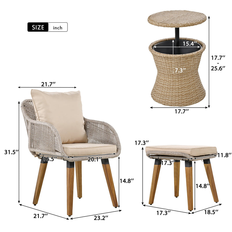 5 Pieces Patio Furniture Chair Sets, Patio Conversation Set With Wicker Cool Bar Table, Ottomans,Outdoor Furniture Bistro Sets for Porch,Backyard,Balcony,Poolside Brown