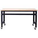 Wide Rolling Workbench For Garage, Adjustable Height, Workshop Tool Bench, Metal With Rubber Wood Top by HouseOfZazla
