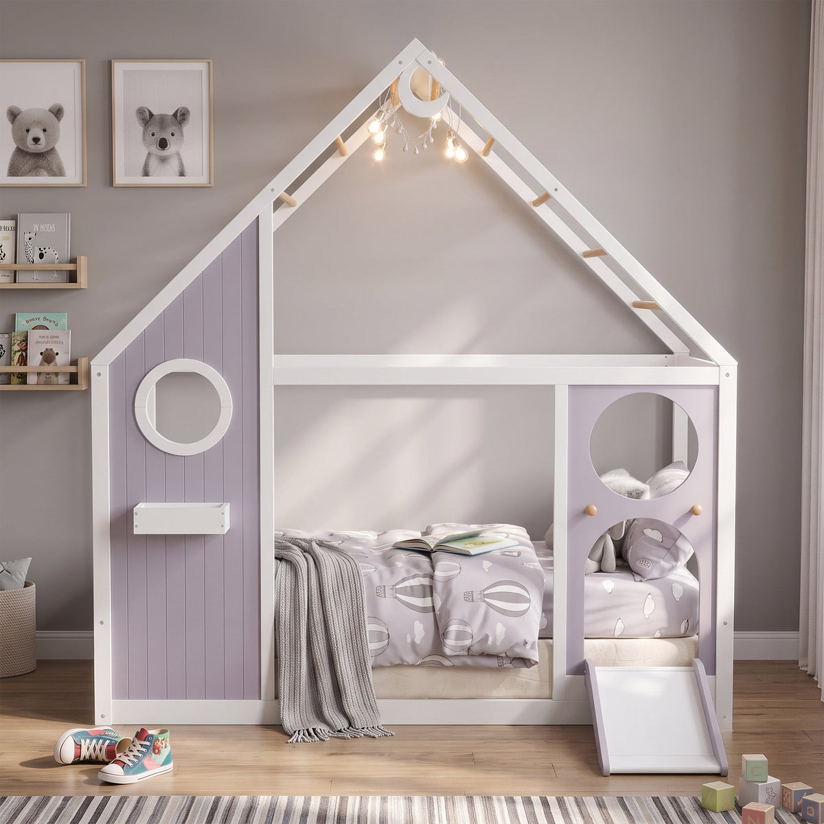 Twin House Bed with Slide and Light Strip, photo 4 of 10