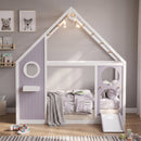 Twin House Bed with Slide and Light Strip