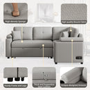 87.4" L-shape Sofa Bed Pull-out Sleeper Sofa with Wheels, USB Ports, Power Sockets for Living Room, Grey