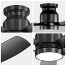 Flush Mount Ceiling Fan With LED Light 22W And Remote Control Blades For Indoor Use - Black