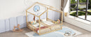 Double Twin House-Style Floor Bed with Fence, Guardrails, without door, Natural(Old Sku:W504P143318)