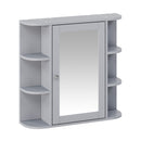 Bathroom Wall Storage Cabinet With Mirror And Adjustable Shelf, 6 Open Shelves