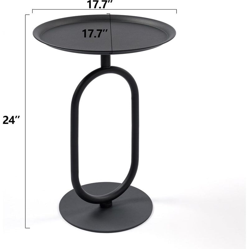 Lantern-shaped Metal End Table, Small Round Side Table, Modern Coffee Drink Cocktail Table, Small Accent Pedestal Table for Living Room Corners Small Spaces, 24'' Height