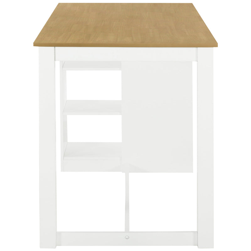 60"Lx30"W Solid Wood Farmhouse Counter Height Dining Table Set with 3-Tier Storage Shelves, Upholstered Dining Chairs for 4, 5-Piece, White