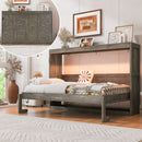 Murphy Bed With LED Light, Foldable Wall Bed Cabinet