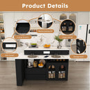 Kitchen Island With Extendable Rotating Table, 4 Drawers & Glass Door Cabinets, Built In Socket - Black by HouseOfZazla