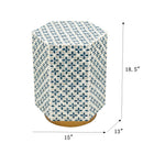15x13x18.5" Hexagonal Accent Table with Blue Capiz Design and Gold Base by HouseOfZazla